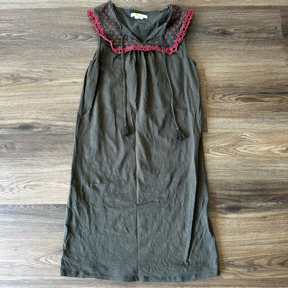 Boden Womens Sleeveless Nella‎ Shift Dress Olive Green Eyelet Embroidered 4R
